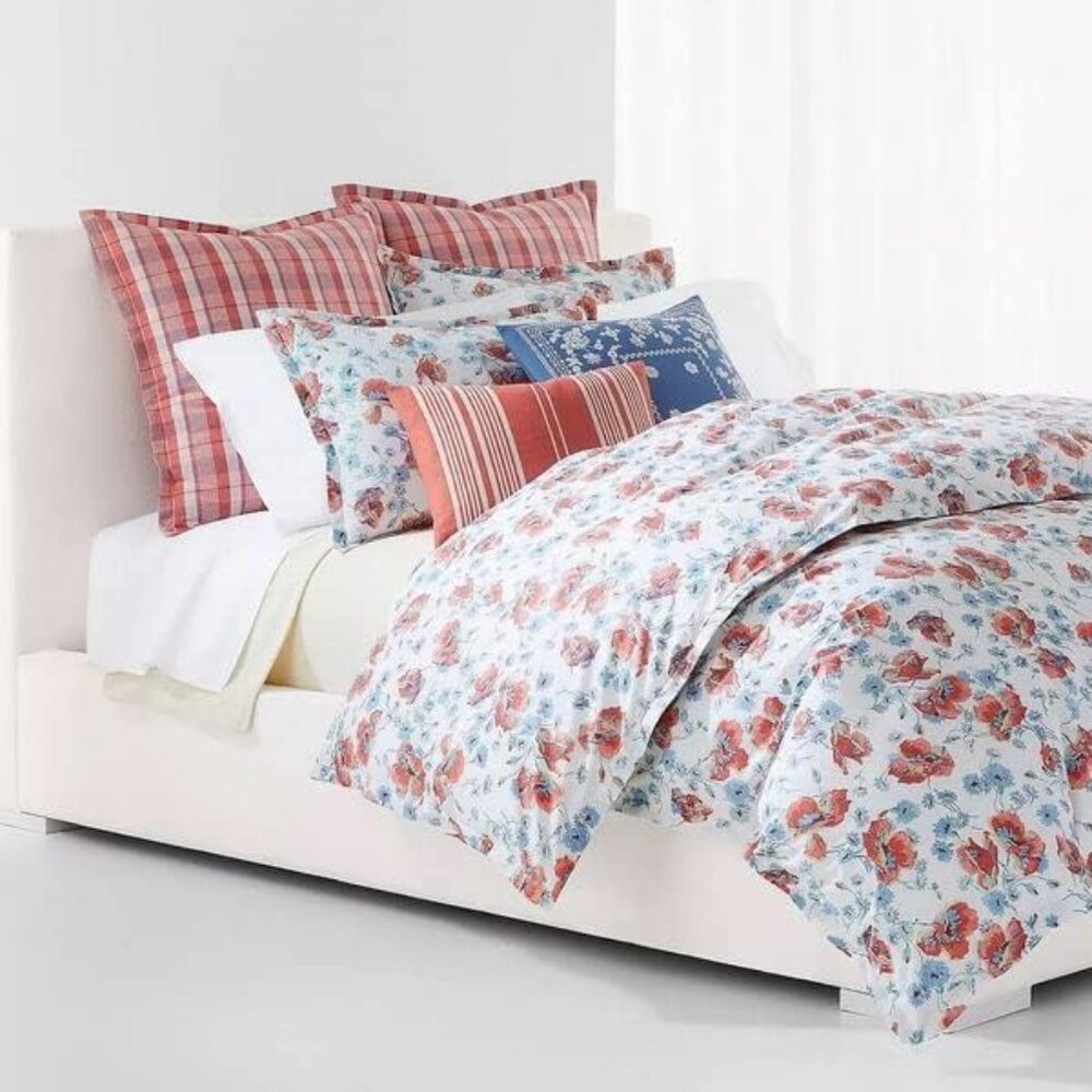 NEW Ralph Lauren beautiful Kylah Red Blue Floral 3 pc King Comforter Shams Set